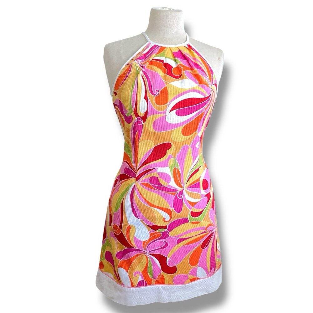 Vintage 90s Laundry Shelli Segal Womens Dress Sz 6 Pink Groovy Sheath Retro 60s - Picture 6 of 10